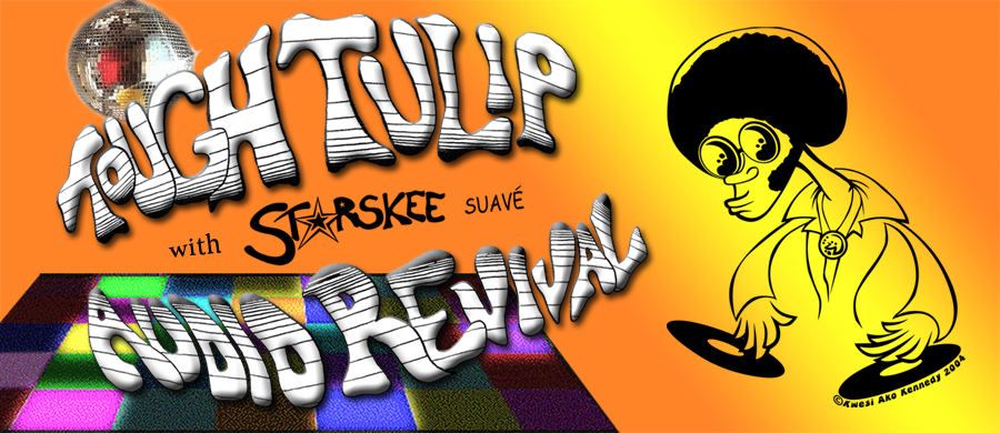Tough Tulip Audio Revival logo with Starskee caricature by Kwesi Kennedy